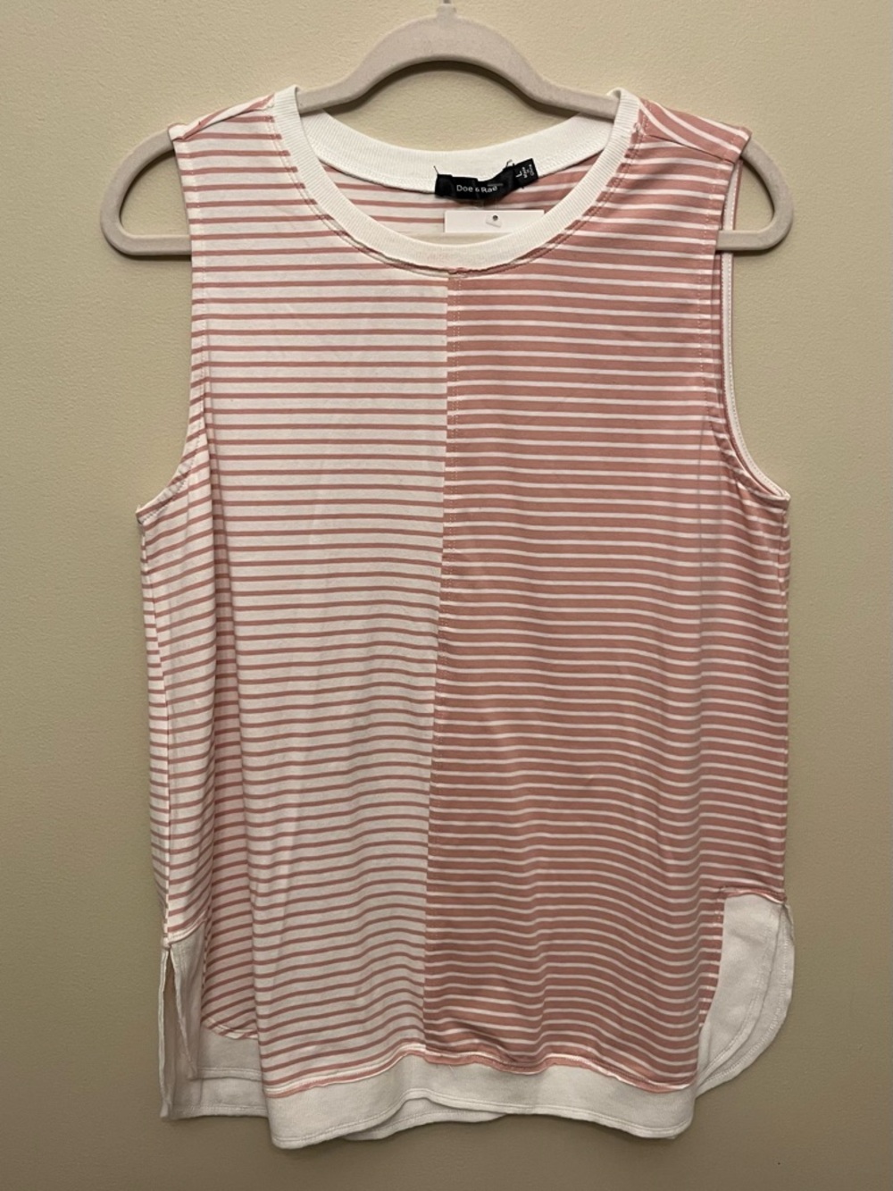 NWT Doe & Rae Striped Colorblock Sleeveless Top Women's Size Large White Pink